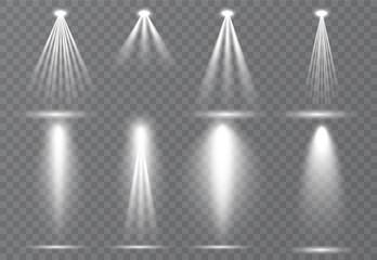 Large set of scene illumination, transparent effects. Bright lighting with spotlights collection.