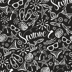 Naklejka premium Seamless pattern with hand drawing. Summer. Sketch vector set.