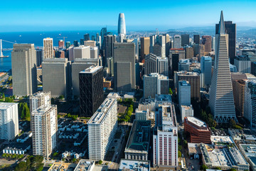 Downtown San Francisco aerial view of skyscrapers
