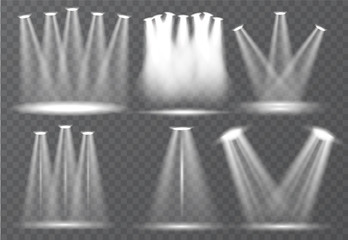 Large set of scene illumination, transparent effects. Bright lighting with spotlights collection.