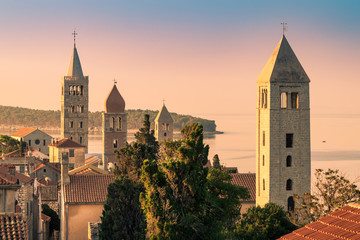 The town of Rab, Croatian tourist resort famous for its four bell towers.