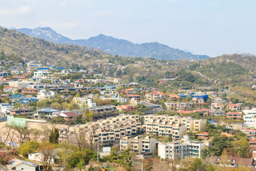 Fototapeta na wymiar aerial view of residential area in Seoul (Seongbuk-dong)