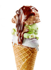 various ice cream balls in waffle cone