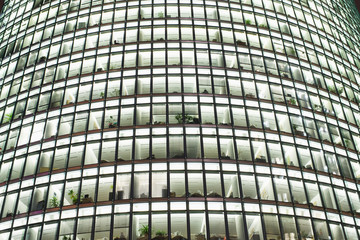 Modern office building at dusk