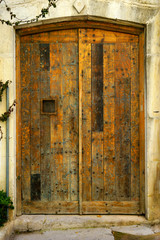 close up retro style old house door of Mediterranean architectural culture in Alacati town of Izmir, Turkey