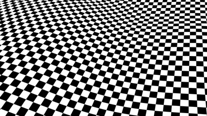Optical illusion wave. Chess waves board. Abstract 3d black and white illusions. Horizontal lines stripes pattern or background with wavy distortion effect. Vector illustration.