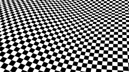 Optical illusion wave. Chess waves board. Abstract 3d black and white illusions. Horizontal lines stripes pattern or background with wavy distortion effect. Vector illustration.