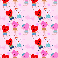 Two happy hearts in love. Cute couple in love seamless pattern,