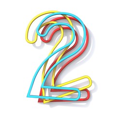 Three basic color wire font number 2 TWO 3D