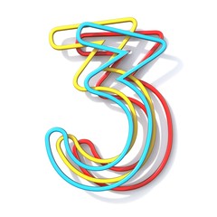 Three basic color wire font number 3 THREE 3D