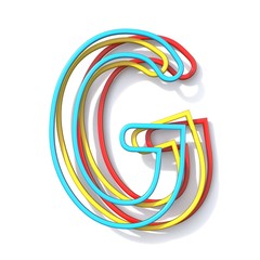 Three basic color wire font Letter G 3D