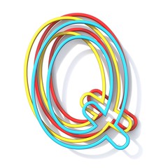 Three basic color wire font Letter Q 3D