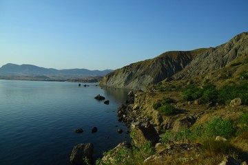 Fototapeta premium Baikal lake view of the shore from the ship Barguzin during the excursion