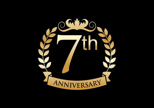 7th, anniversary celebration luxury logo