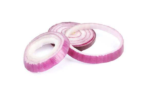 Sliced Red Onion Rings On White Background