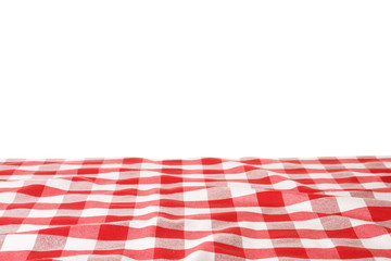Table with red checkered cloth isolated on white