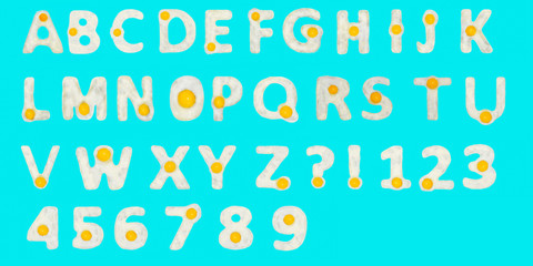 English alphabet of fried eggs