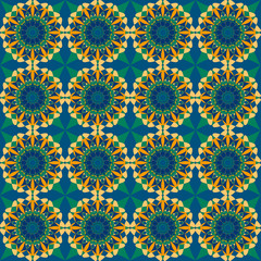 Pattern with geometric shapes and color floral elements