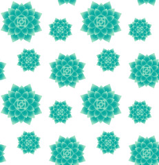 Vector seamless pattern of flat green gradient succulent flower isolated on white background 