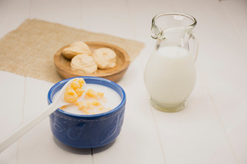Mazamorra of corn and milk, traditional Colombian food.