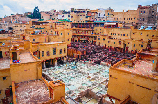 Traditional tannery in ancient medina of Fez, Morocco