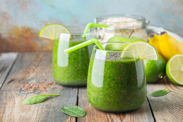 Green fresh healthy smoothie. diet detox concept.
