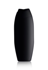 black plastic bottle with shampoo