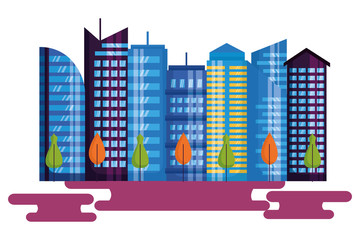 urban city downtown trees vector illustration