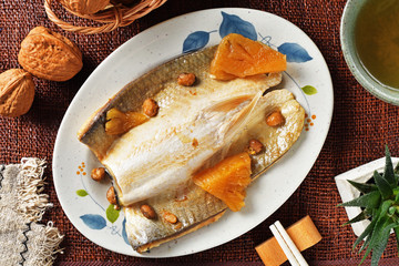 Braised milkfish belly in soy sauce  - A Popular Taiwan food 