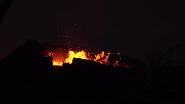 Kilauea Volcano Eruption 2018 - Lava Erupting From Fissure At Night