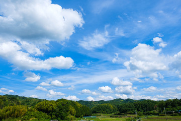 【写真素材】 青空　空　雲　初夏の空　背景　背景素材　6月　コピースペース　