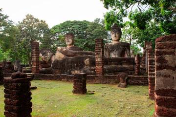 Buddha statue at the ruins in Kamphaeng Phet Historical Park In Thailand, Buddha statue, Old Town,Tourism, World Heritage Site, Civilization,UNESCO.