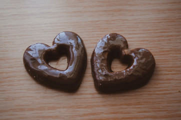 Heart Shaped biscuits on wooden table