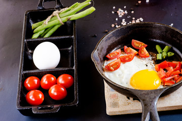 cooked scrambled eggs in pan
