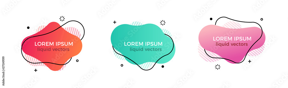 Fototapete set of trendy colorful and glowy fluid shapes. vector geometric template liquid form elements in dif