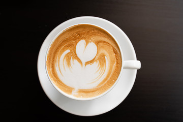 coffee cup on brown wooden background (coffee, top)