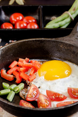 cooked scrambled eggs in pan