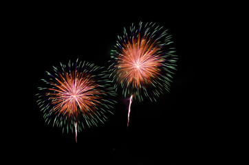 Fototapeta na wymiar colorful fireworks on the black sky background