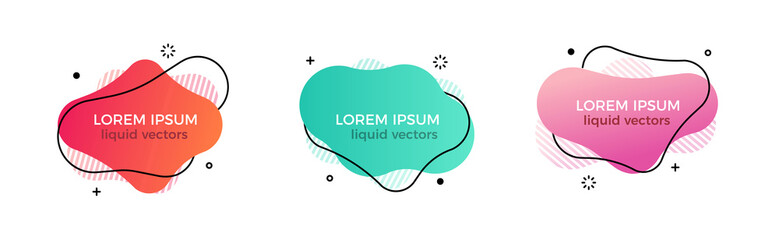 Set of trendy colorful and glowy fluid shapes. Vector geometric template liquid form elements in different colors. Modern abstract banner design