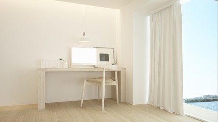 The interior minimal hotel relax space 3d rendering and nature view background