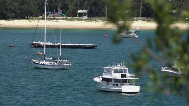 Boats anchored in a bay
