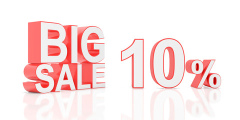 Ten percent sale. Big sale for website banner. 3D rendering.