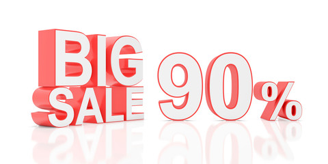 Ninety percent sale. Big sale for website banner. 3D rendering.