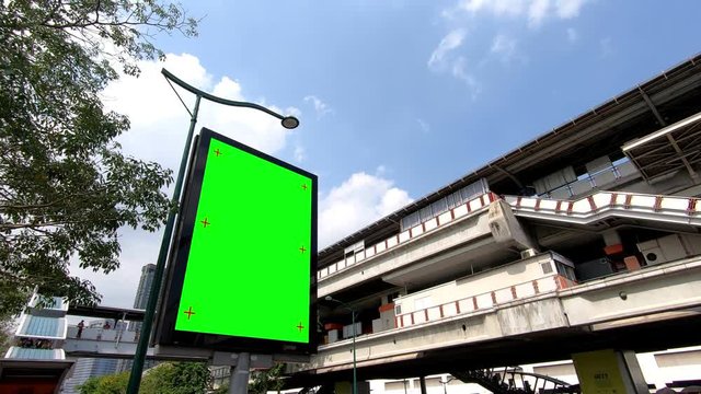 HD Footage Blank advertising billboard with green screen for product display in subway station.