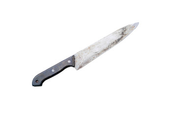 old kitchen knife   on white background