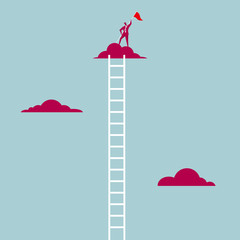 Businessman occupied the highlands. Isolated on blue background.