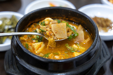 Cheonggukjang is a fermented soybean paste used in Korean cuisine.