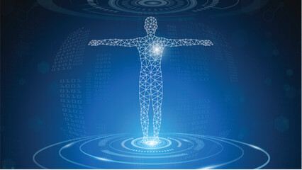 abstract background technology concept in blue light,brain and human body heal ,technology modern medical science in future and global international medical with tests analysis clone DNA human