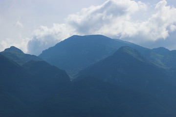 aerial view of Olympus mountains under cloudly sky, Greece
