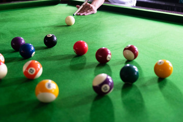 Playing, establishing a snooker ball, a red ball and a ball with numbers